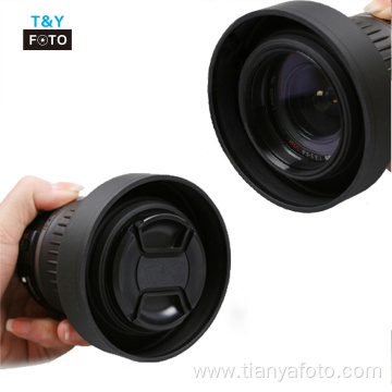 three function collapsible rubber camera lens hood